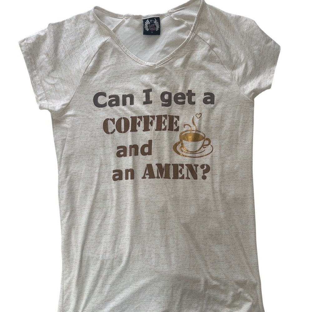 Forever Spoiled Coffee and an Amen Graphic Sleep Shirt  Cream Womens L